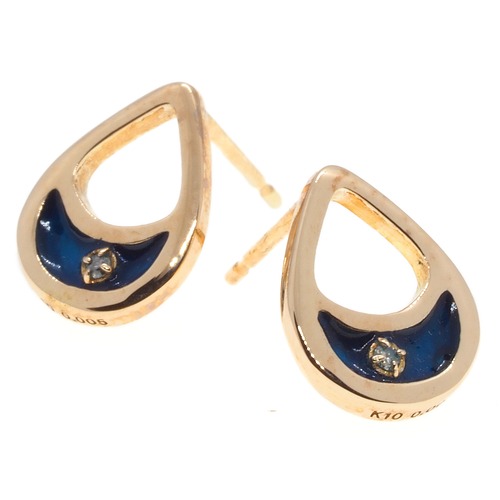 K10 レジン ネイビー ダイヤモンド（0.01ct）ピアス（目標達成の石と言われる）プレゼントにもどうぞ 小箱、La Terre表参道のショップバッグ付き