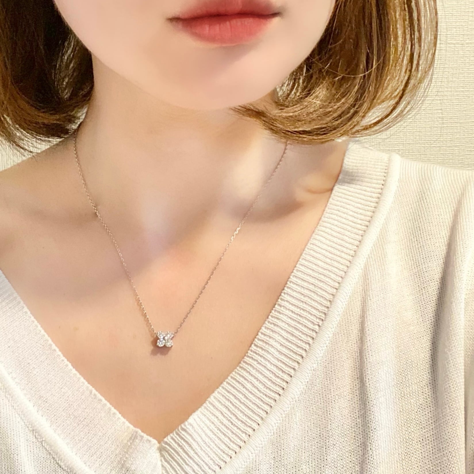 即納】シルバーカラー／(0.8ct) -CHANCE- clover necklace《Small》【モアサナイト】 モアサナイト ジュエリー  Perle Bijoux ペルルビジュー