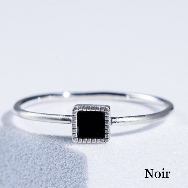 Noir onyx square silver ring（mat)