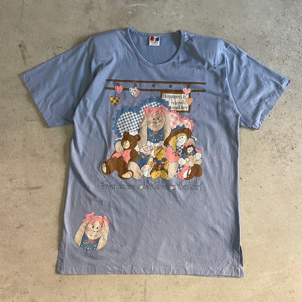 80年代 SNEAKERS テディベア柄 アニマルプリントTシャツ USA製 メンズM レディースXL ヴィンテージ /eaa246889