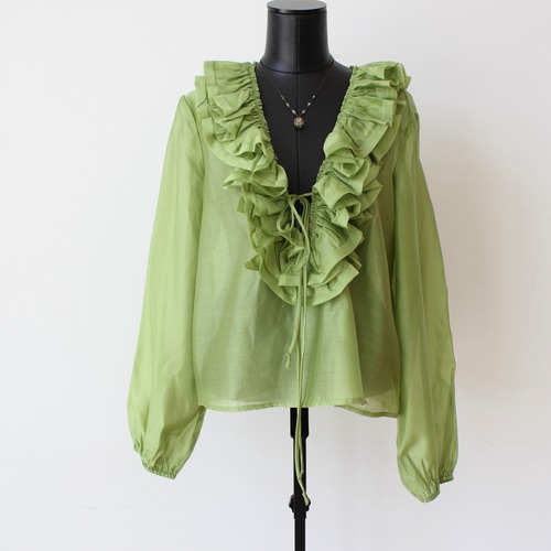GAUDI ピスタチヨンリヨンセルシースルーフリル＆リボンブラウス　 ITALY:611BD45003 ¥25,000➕tax