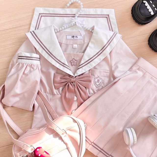 【S-2XL】選べる袖丈♪　桜カラーセーラー服セット　seifuku2★