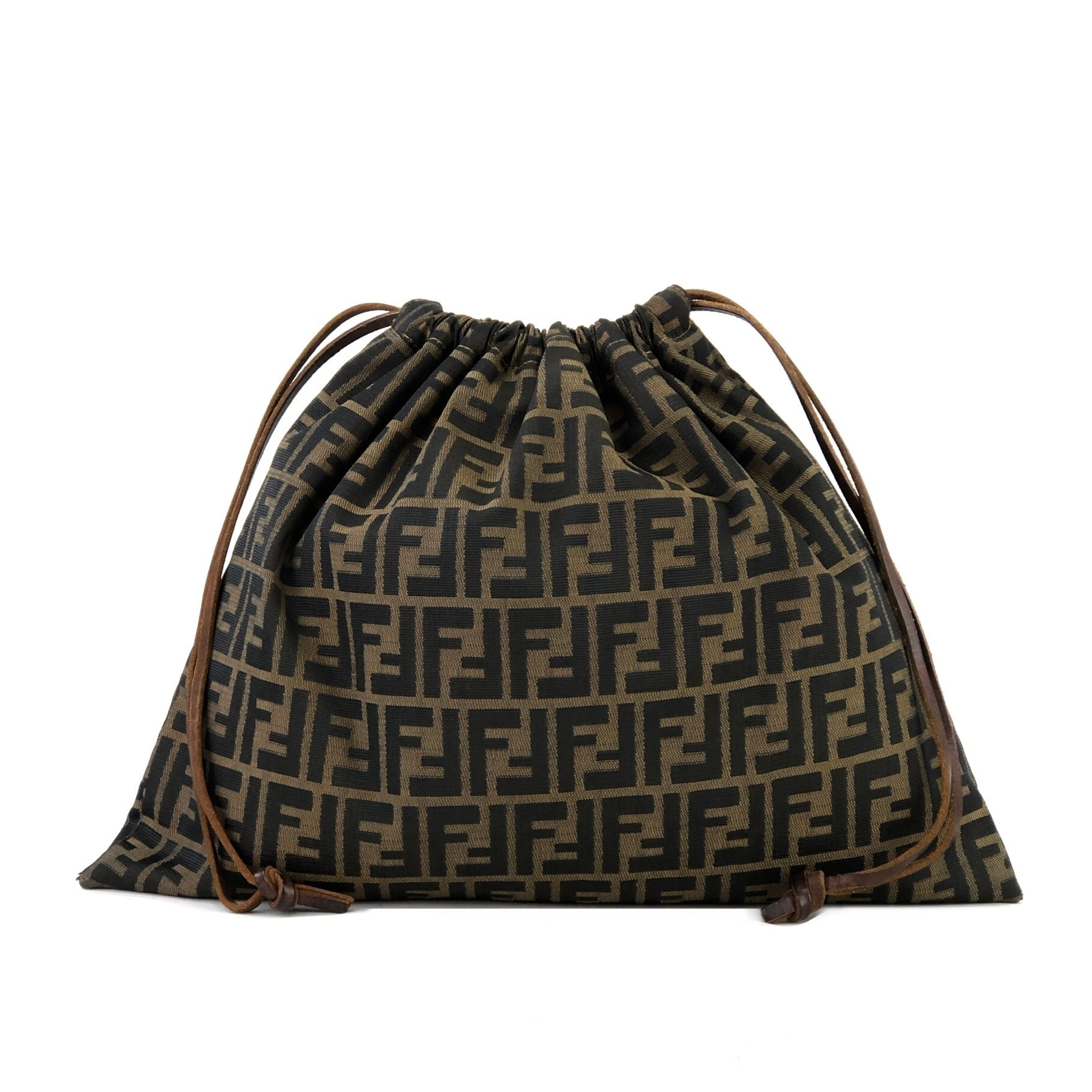 FENDI フェンディ ズッカ 巾着 ジャガード ハンドバッグ ブラック