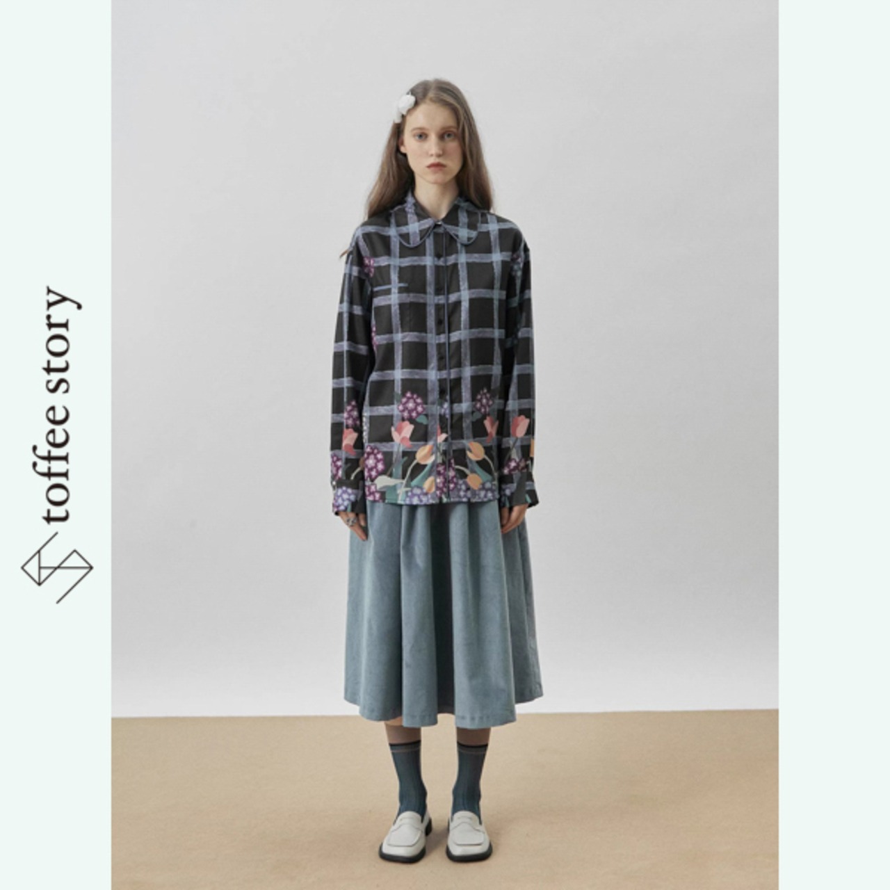 影に花が溶ける余白：チェックラペルシャツ《XU0265》