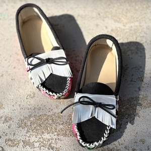 サイケデリック柄・フリンジモカシンシューズ・スリッポン・ローファー・オフシーン　MADE IN JAPAN