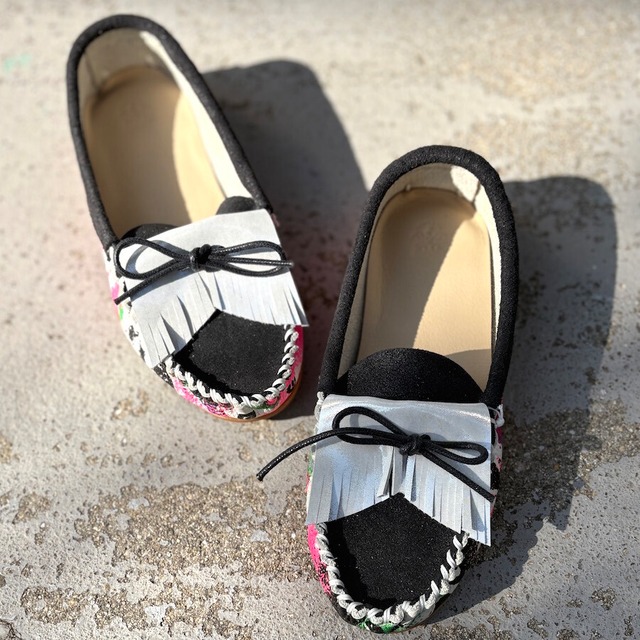 サイケデリック柄・フリンジモカシンシューズ・スリッポン・ローファー・オフシーン　MADE IN JAPAN