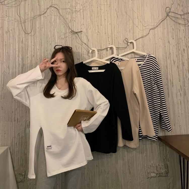 ホワイトTシャツ スプリングオータム ロング 春物 秋物 試着室6521129481