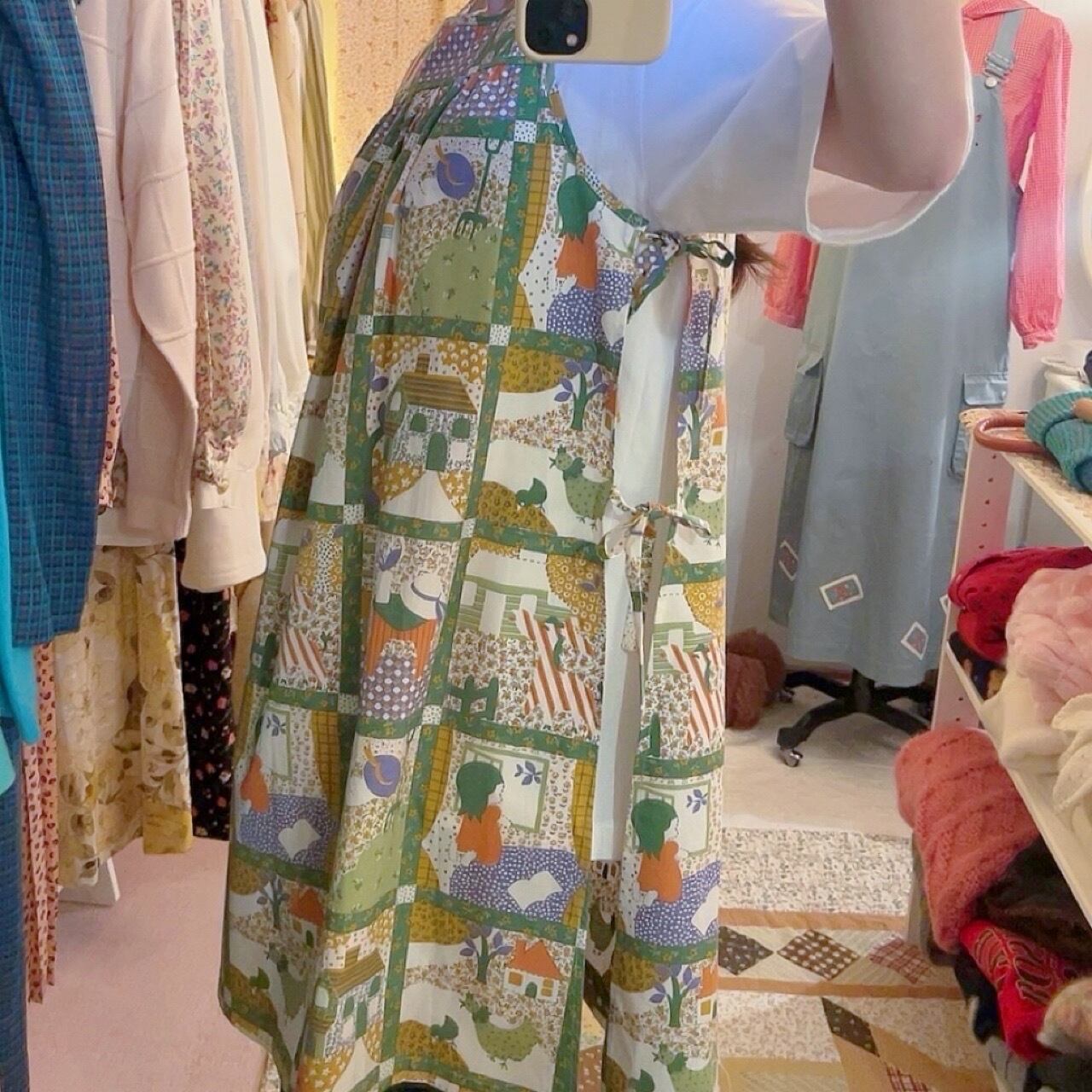 patchwork printed side ribbon one-piece