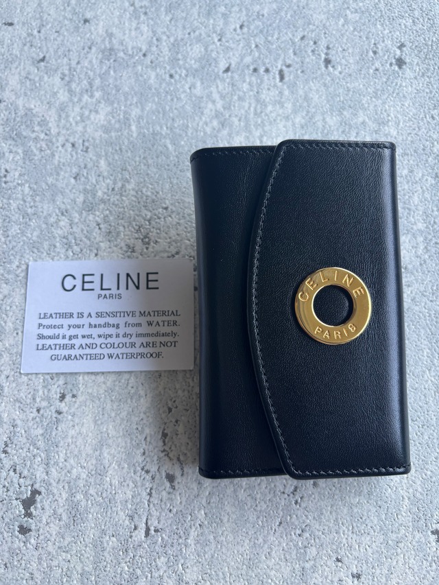 CELINE サークルロゴ レザーキーケース ブラック
