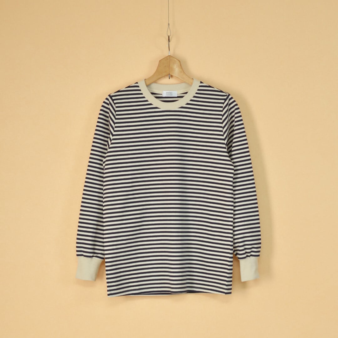 atelier naruse アトリエナルセ コットンボーダーカットソー・ベージュxネイビー