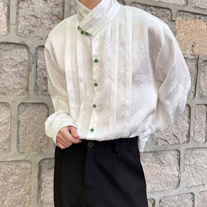 Floral Embroidered Highneck Tuck Shirt【L0318】