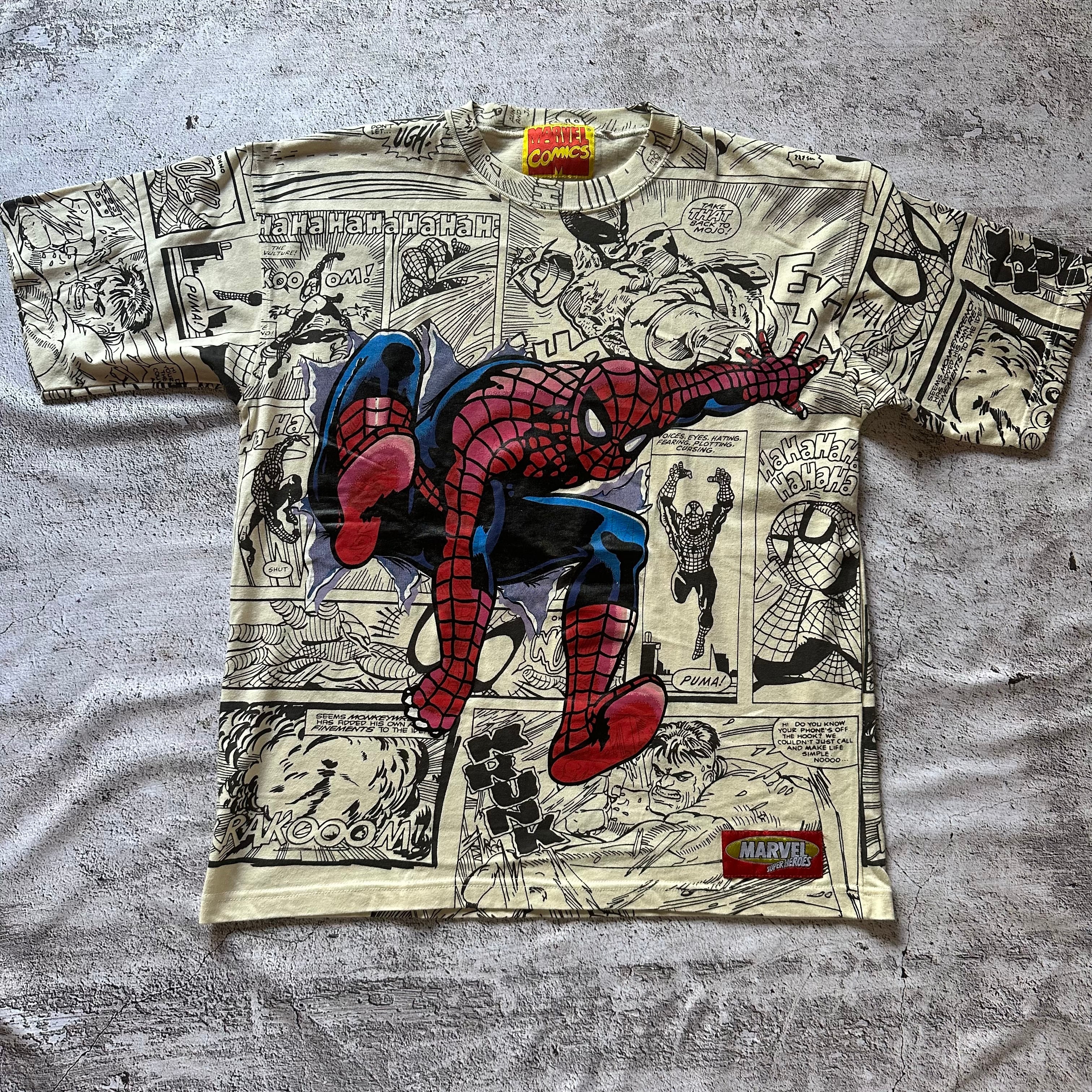 90's MARVEL SPIDER-MAN ALL PRINT T-SHIRT USED | LIGHT