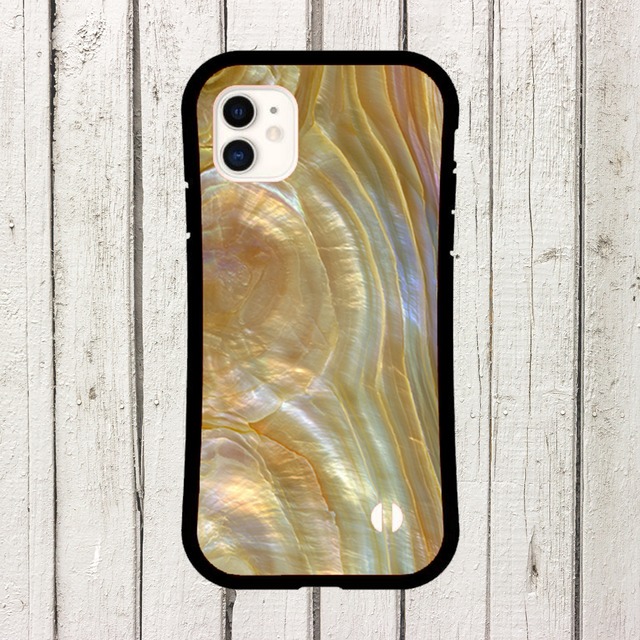 iPhoneケース シェル 貝殻模様｜ゴールドベージュの光沢シェル柄プリント SHELL002-1
