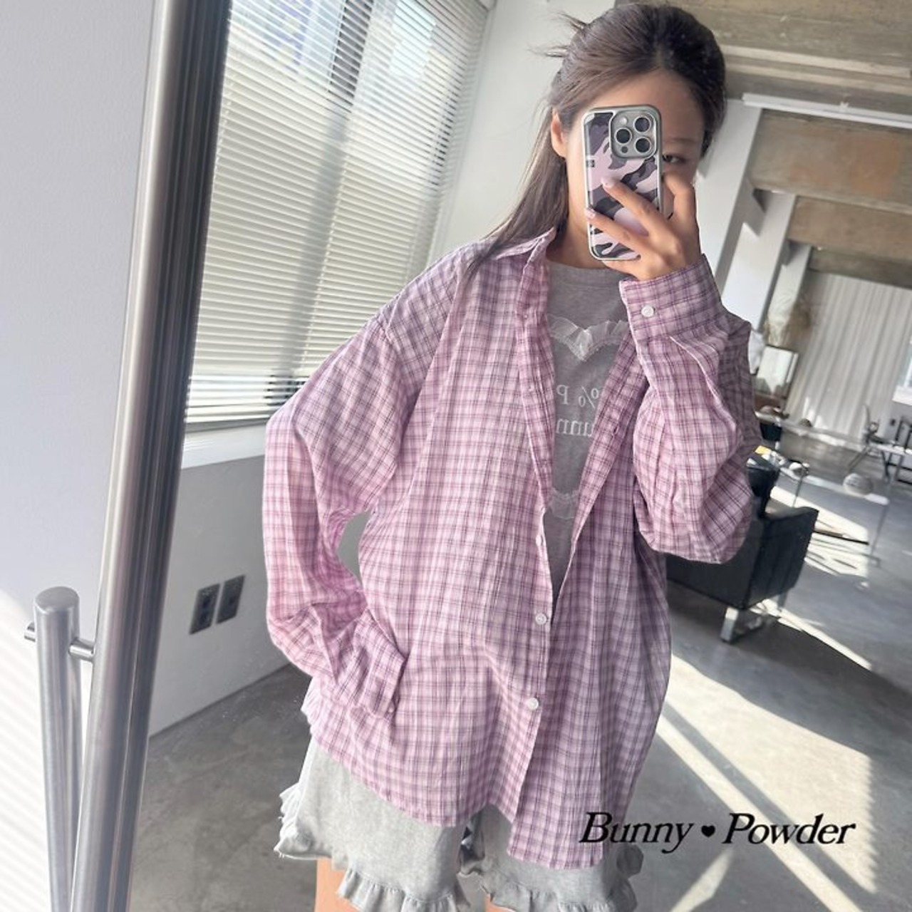 [Bunny Powder] Feature) Milk Check Shirt (adult) / [버니파우더] 기획)밀크체크남방 (adult)