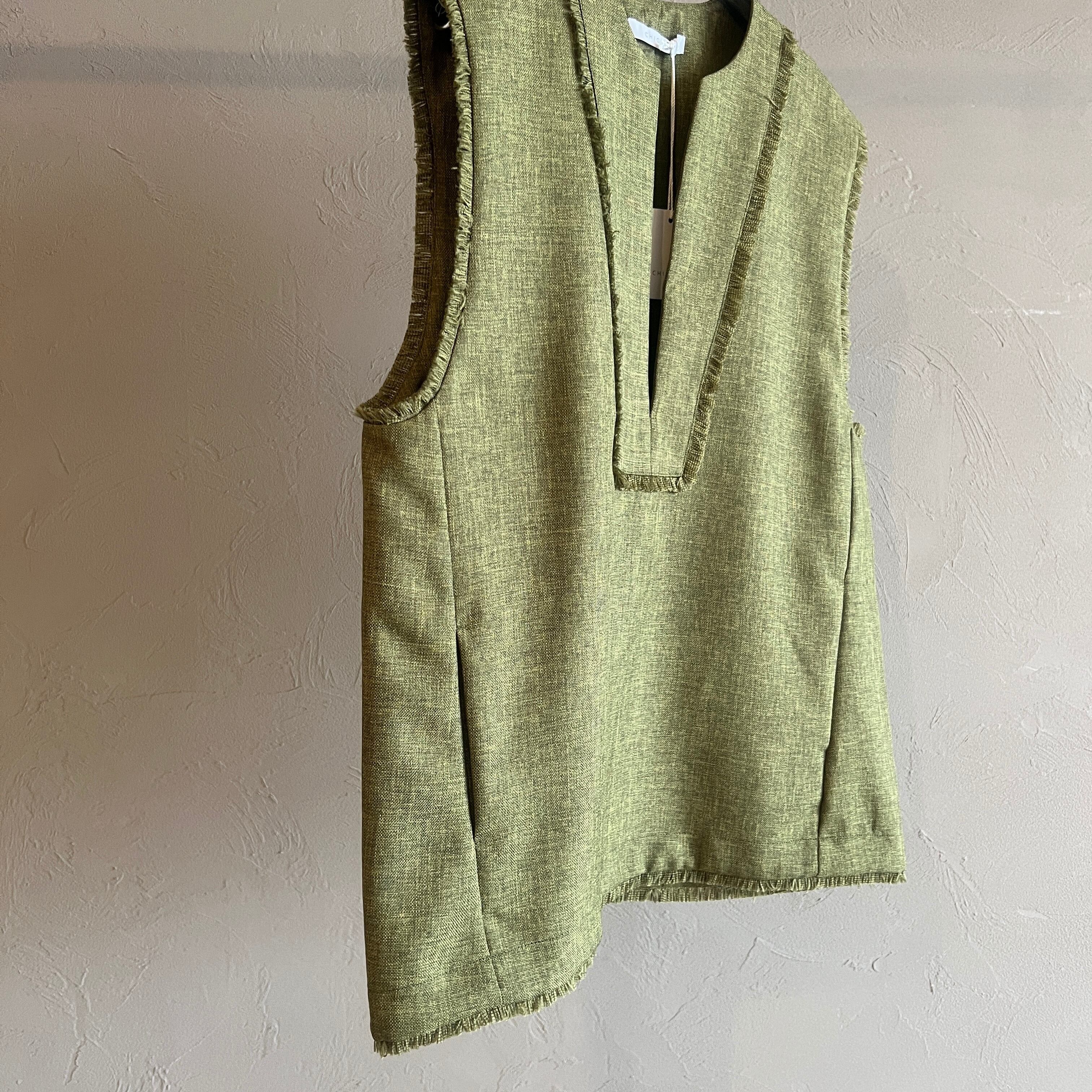 CHIGNON】《GREENのみ》 リネンライクフリンジベスト | valance 福井