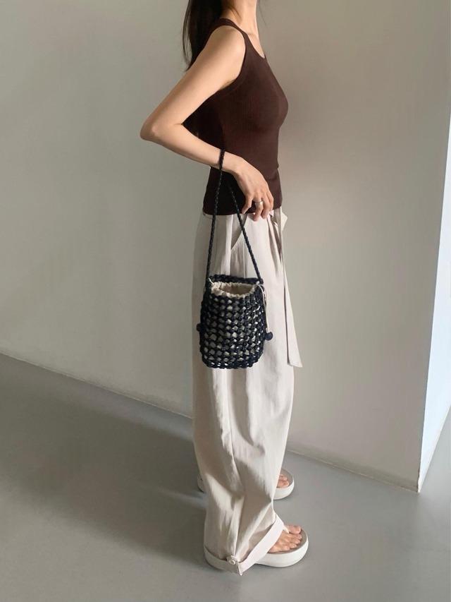 Woven Drawstring Bucket Shoulder Bag