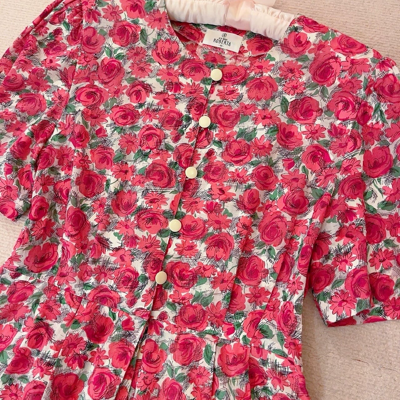ROBERTA / pink rose garden one-piece
