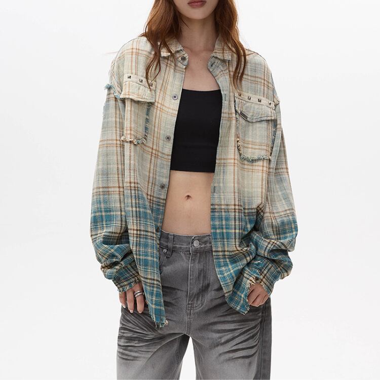 グラデーション チェック柄 シャツカラー シャツ L00481