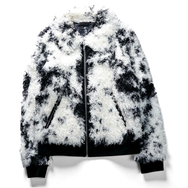 Vintage monochrome curl-fur short bomber jacket
