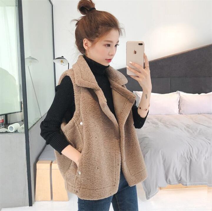 秋 新作 韓国 ベルベットショルダー ベスト ラムヘア ゆったりする タンクトップ コート タイド
