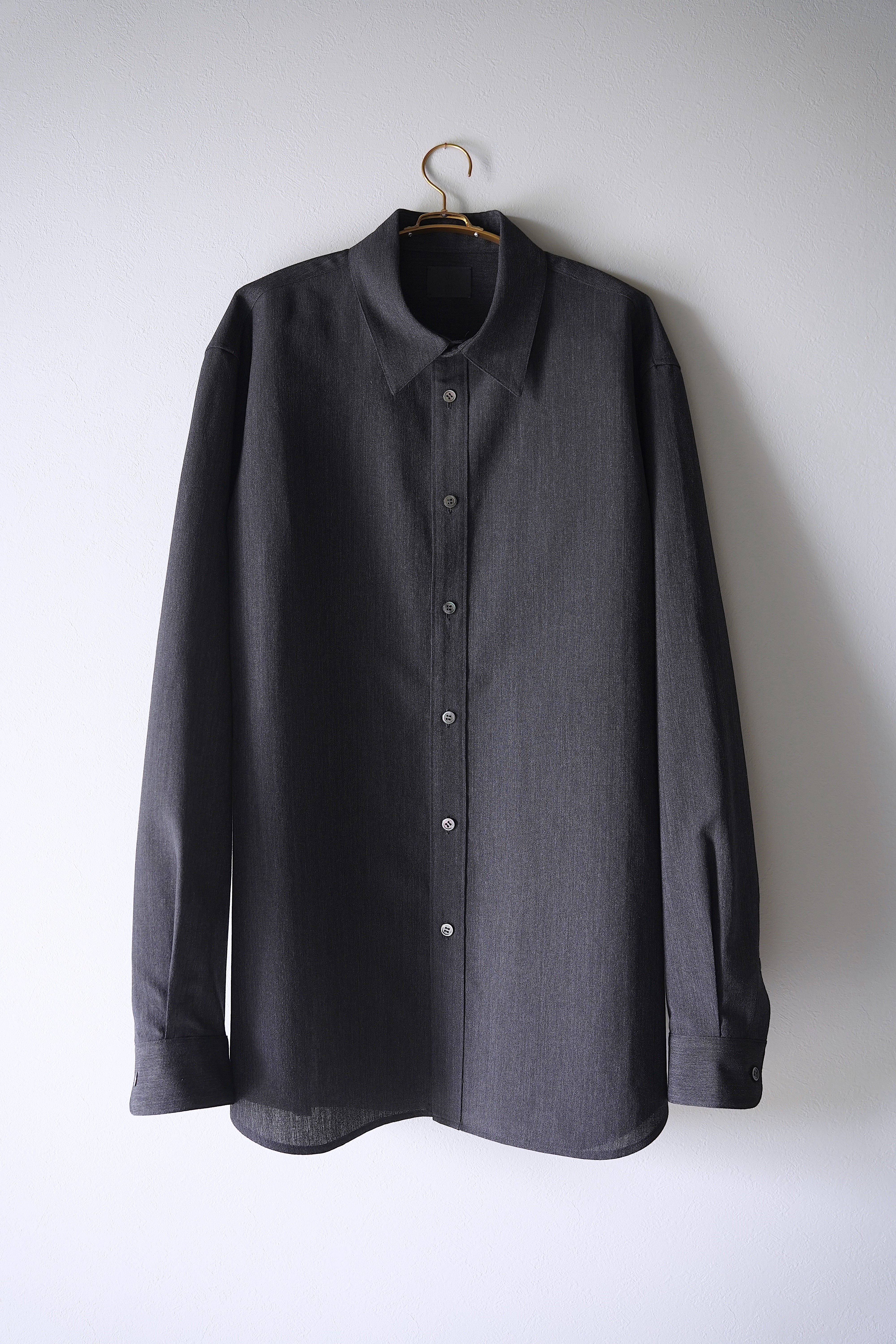 山内 塩縮加工コットンリネンシャツ羽衿あり white | DE OJAL omomuki