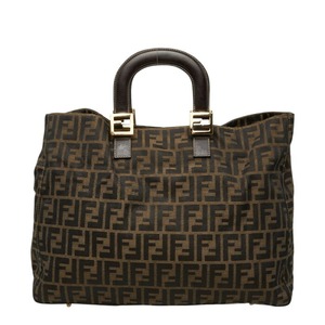 フェンディ ズッカ ハンドバッグ トートバッグ ブラウン キャンバス レザー レディース FENDI 【中古】