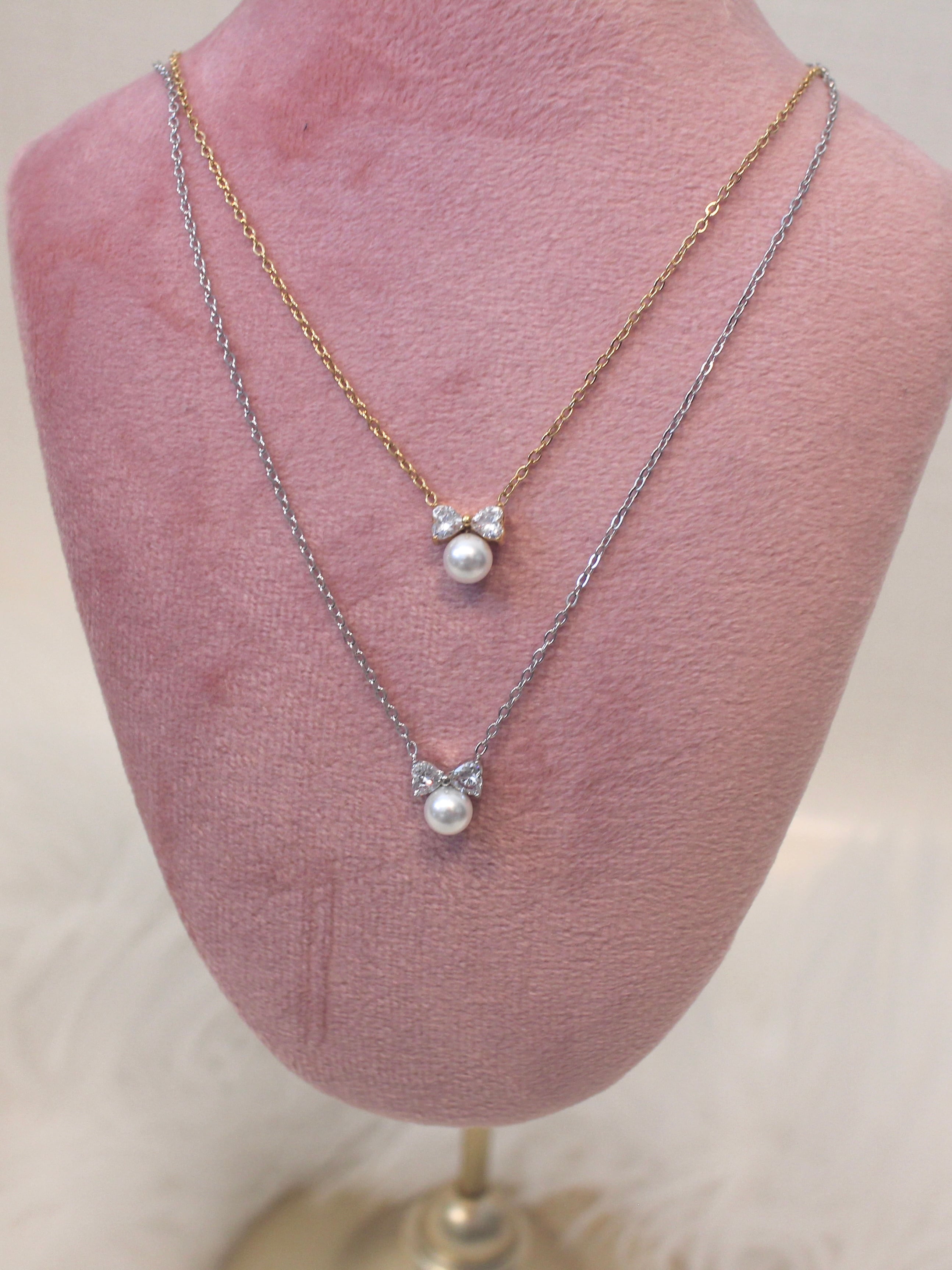 ribbon pearl necklace〈n011〉