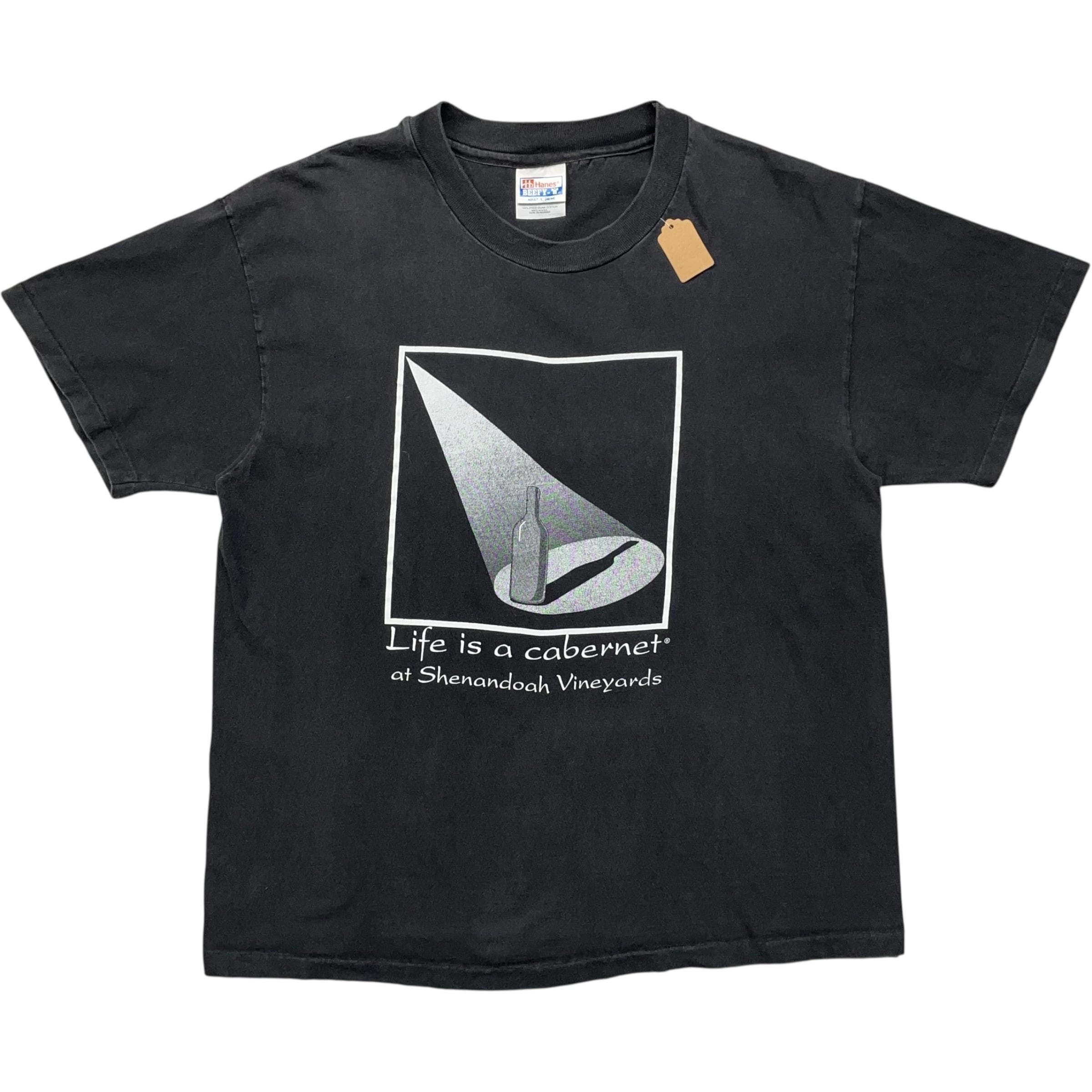《L》 Hanes ヘインズ Tシャツ ワイン プリント ブラック USA製 90年代 vintage no.8653