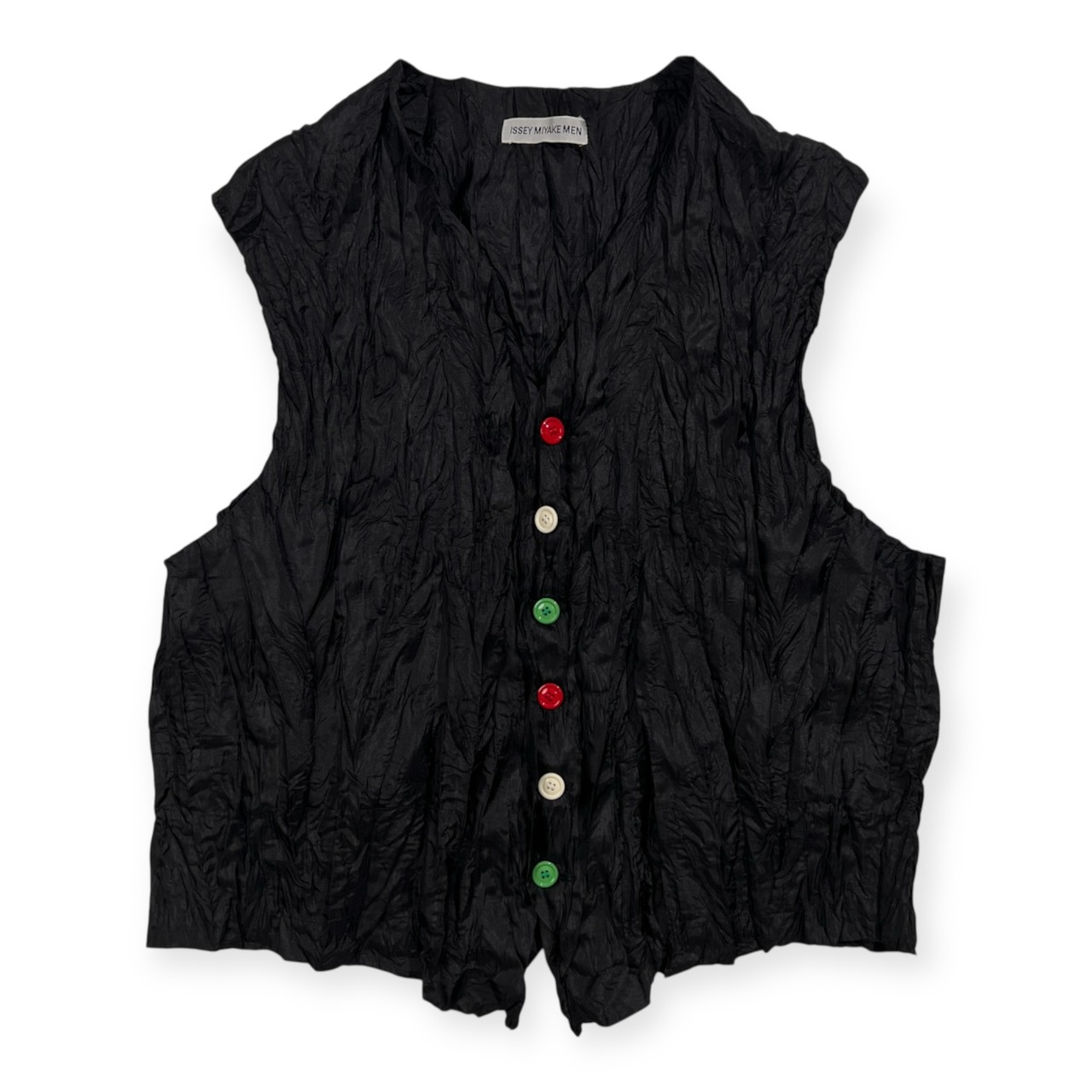 希少 レア ISSEY MIYAKE MEN イッセイミヤケ メン シワ加工 カラフルボタン ジレ ベスト サイズ M /ブラック/ビンテージ
