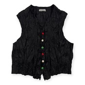 希少 レア ISSEY MIYAKE MEN イッセイミヤケ メン シワ加工 カラフルボタン ジレ ベスト サイズ M /ブラック/ビンテージ
