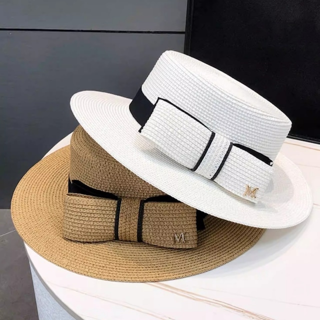 全3色/Ribbon straw boater hat　B2673