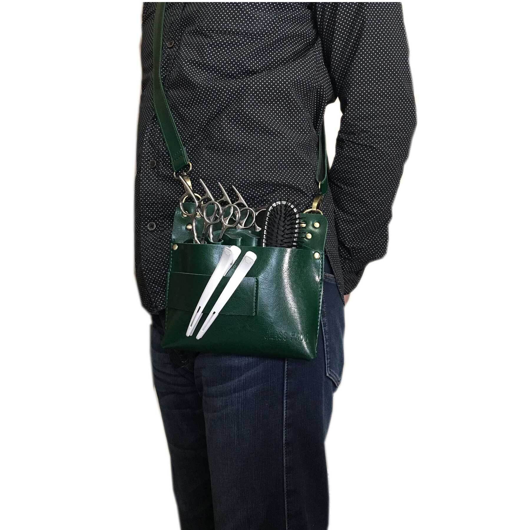 シザーケース ダークグリーン ハサミ7丁 スクエア型 PUレザー 美容師