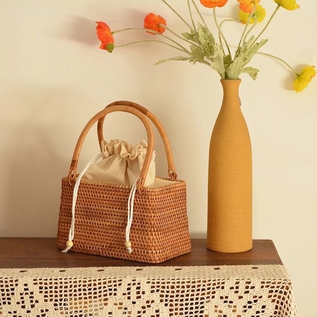 【受注】rattan square hand bagラタンスクエアハンドバッグ