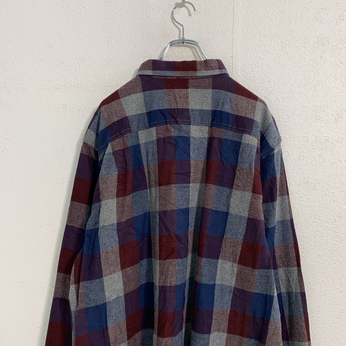 GEORGE 長袖 チェック柄 シャツ XL ダークカラー ボルドー