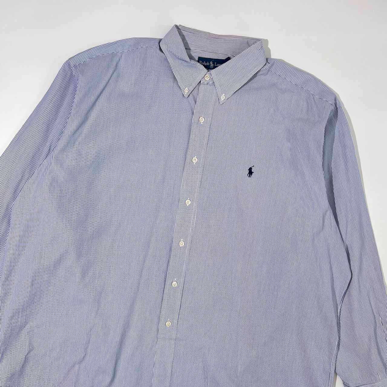 Ralph Lauren ラルフローレン BLAKE ストライプ BD ボタンダウン 長袖シャツ XXL/ブルー 大きいサイズ