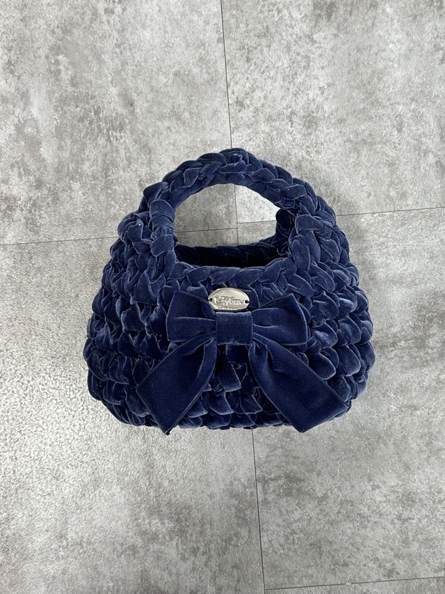 triangle velvet ribbon bag large《butter yellow》