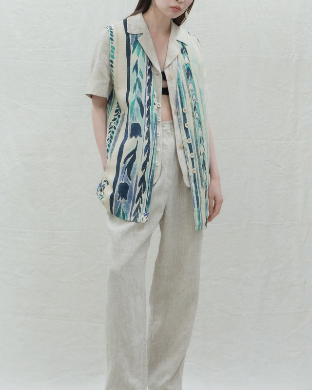 1980-90s European vintage - floral art linen vest