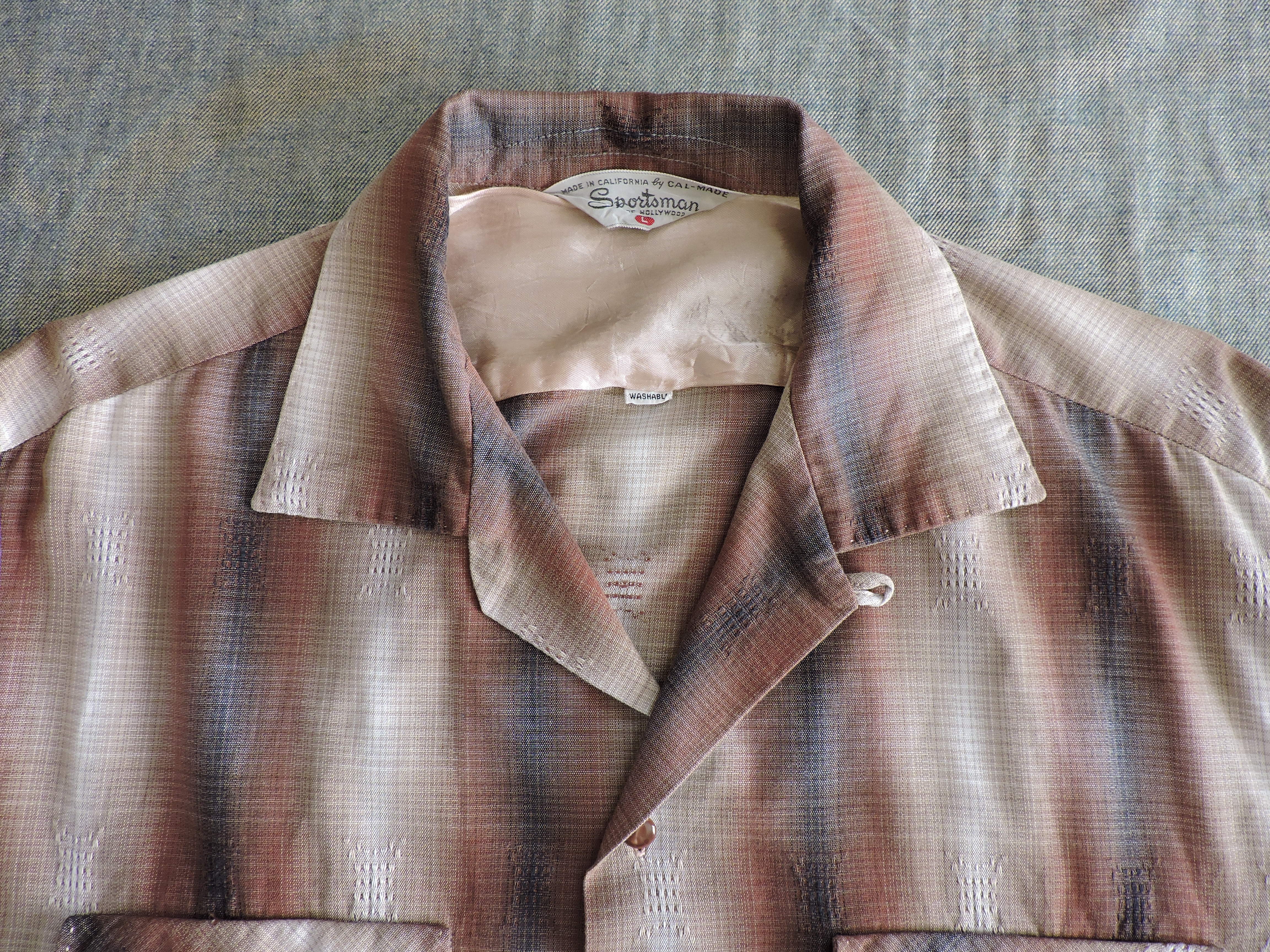 60's SPORTSMAN 模様入 オンブレチェック ループカラーシャツ Size:L