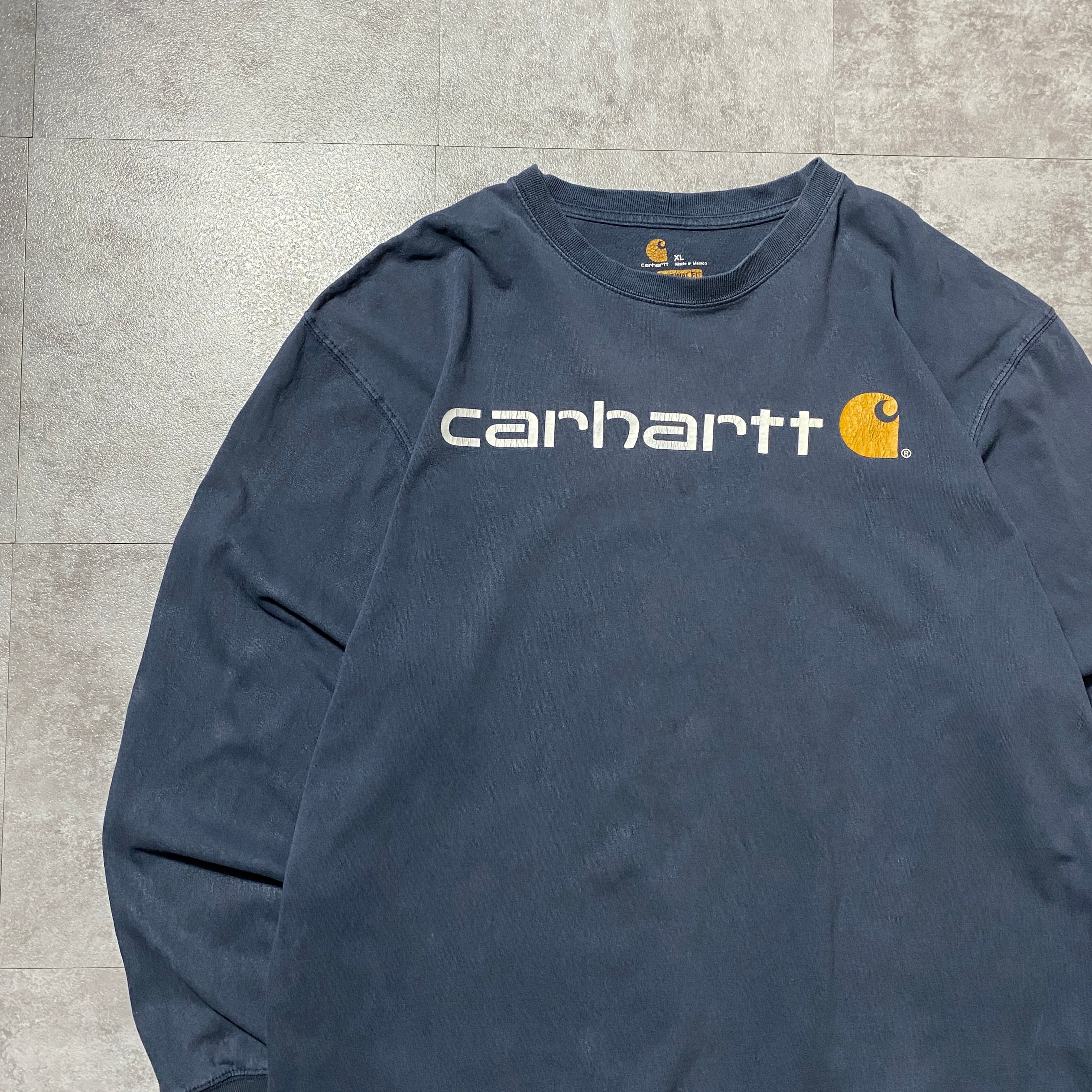 Size:XL】carhartt カーハート プリントロゴ ダークネイビー Tシャツ