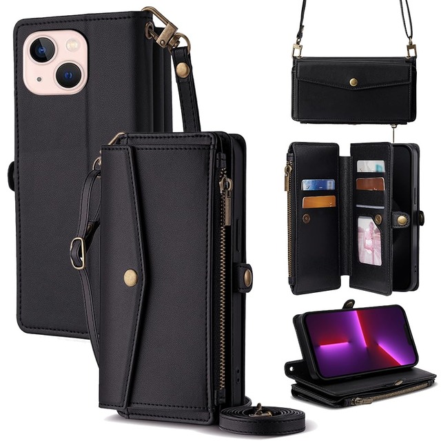 Cacheluna 手帳型ケース ショルダーケース for iphone 手帳型 ショルダーケース レザー for iPhone 13 斜め掛けと手持ちー スマートフォンケース 財布型 対応 アイフォン 肌触り良い 便利