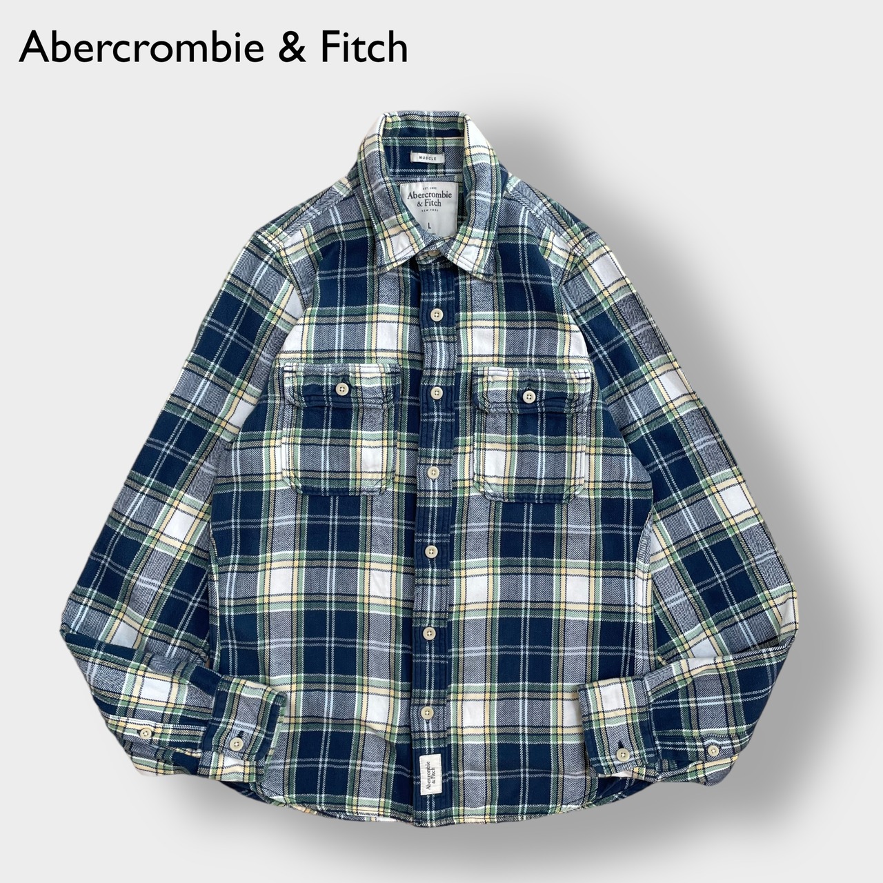 Abercrombie & Fitch ネルシャツ ヘビーネル フランネルシャツ マルチカラー 長袖 チェック柄 カジュアルシャツ フラップポケット L アバクロ US古着