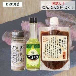 自然共生 お試し！にんにく3種セット ガリスコ おかずにんにく味噌 黒にんにく塩【粉雪タイプ】 食品 調味料 料理の素 みそ BBQ バーベキュー アウトドア 用品 キャンプ グッズ