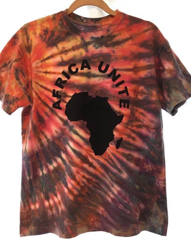 ガーナの手染めTシャツ【S】　AFRICA UNITE-⑩