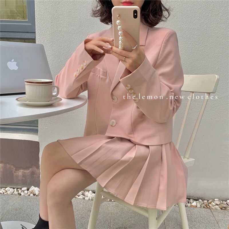 ショートジャケット 薄手Aラインプリーツスカート ビッグFスモールZ韓国78738434869