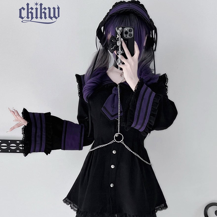 サブカル 天使と悪魔 地雷系 セーラー風 3点 セットアップ ヘアバンド付き ゴスロリ 推し活