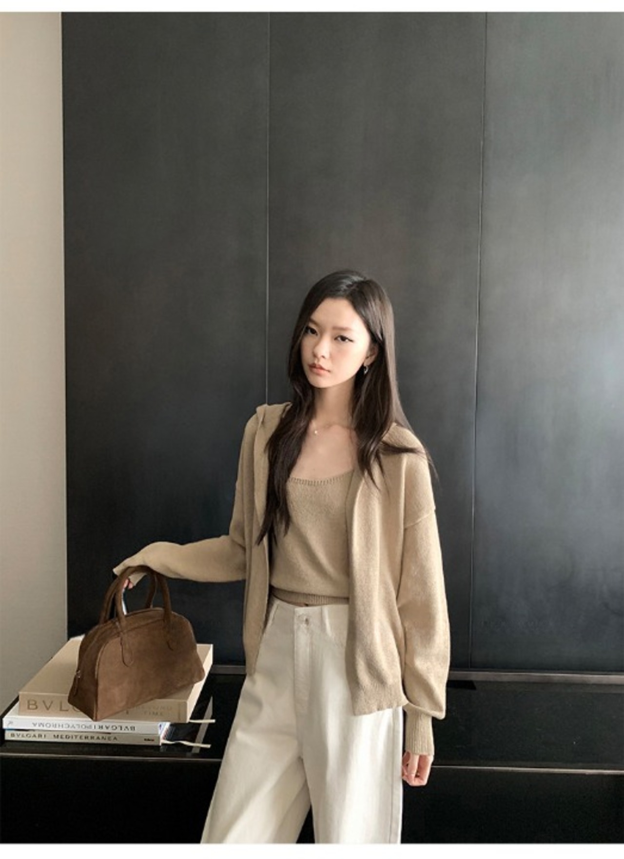 Hooded Cardigan and camisole Set up【H00073】