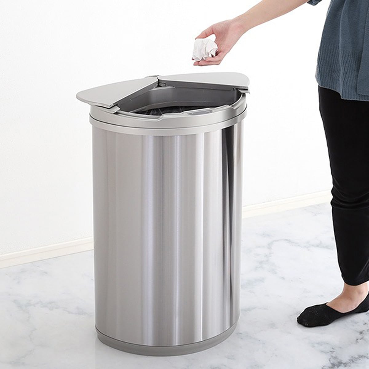 横開きステンレス自動開閉ゴミ箱arco-アルコ-自動開閉ゴミ箱 ダストボックス 横開き 47L