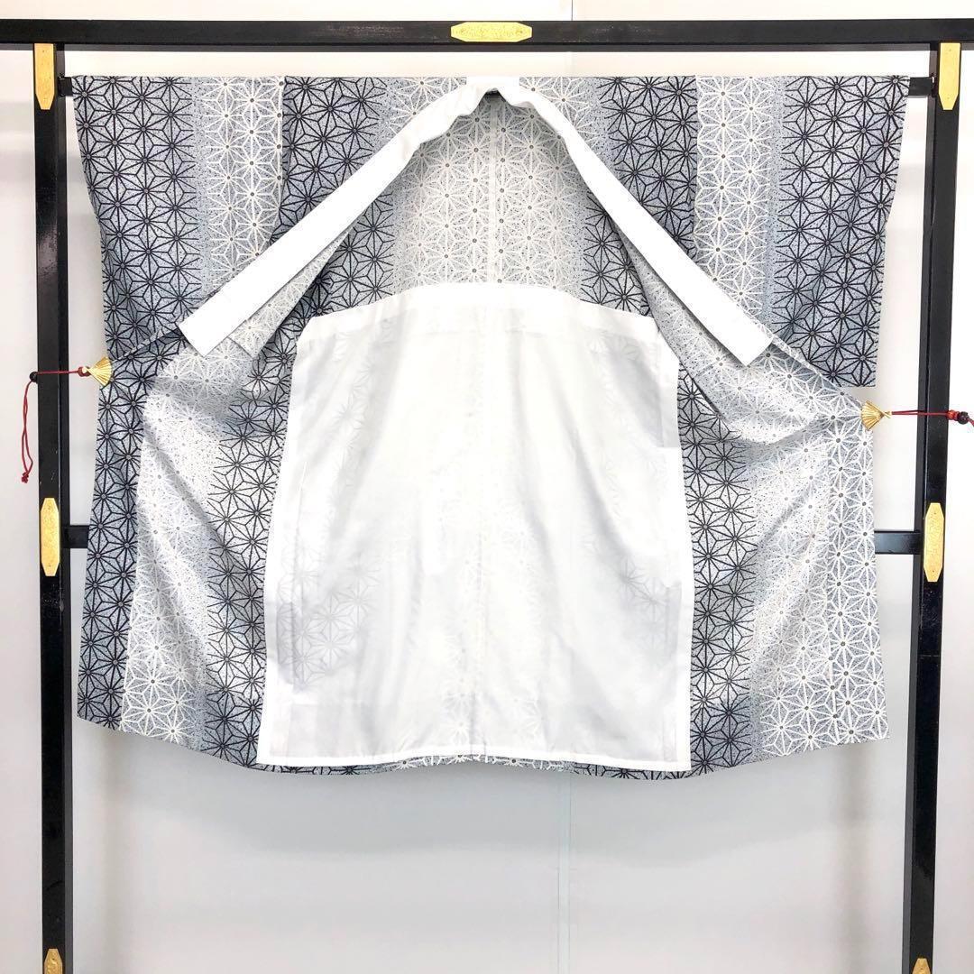 長襦袢 麻の葉模様 モノトーン 白銅色 しつけ糸 J-203 | リユース着物  