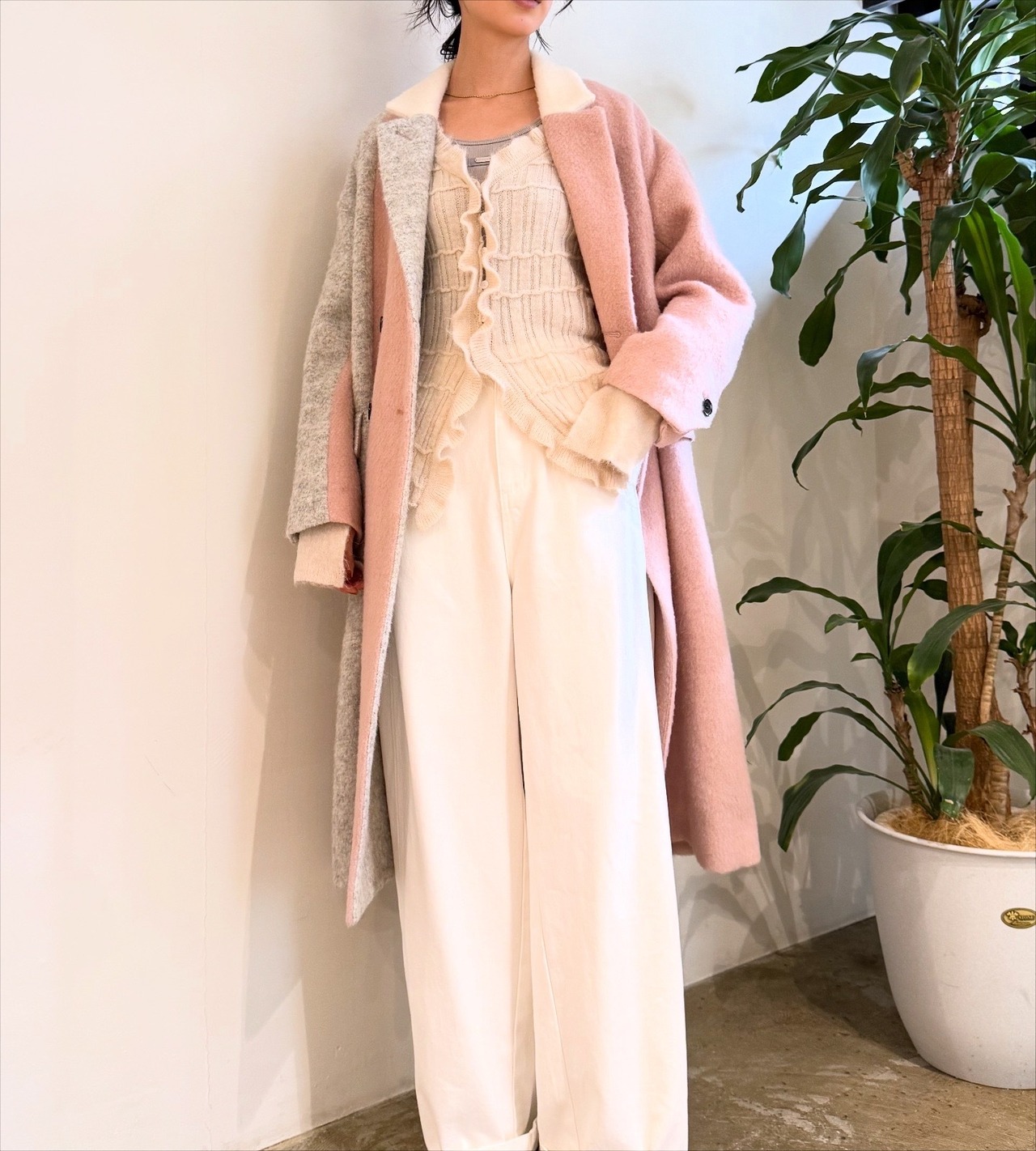 エイミーロウ  Eimee Law Ｗシャギー配色ロングコート