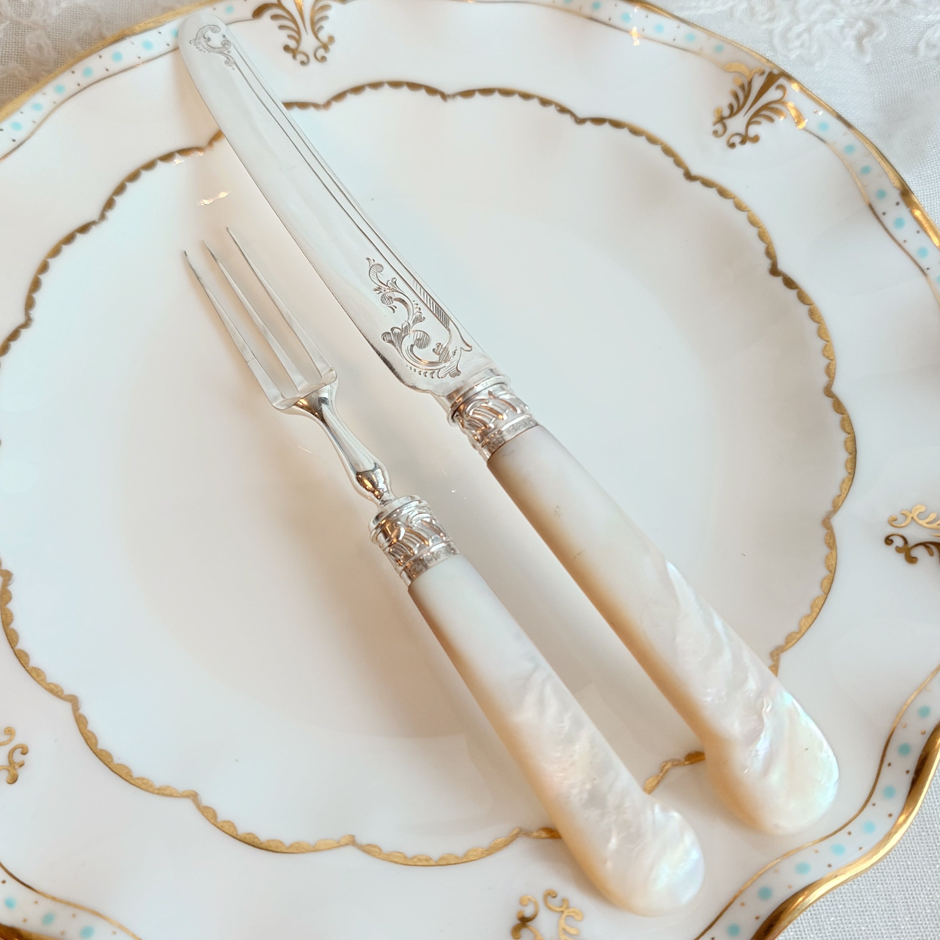 S  イギリスアンティークマザーオブパールシルバープレートカトラリー24本 白蝶貝 マザーオブパール カトラリーセット 純銀 1910年